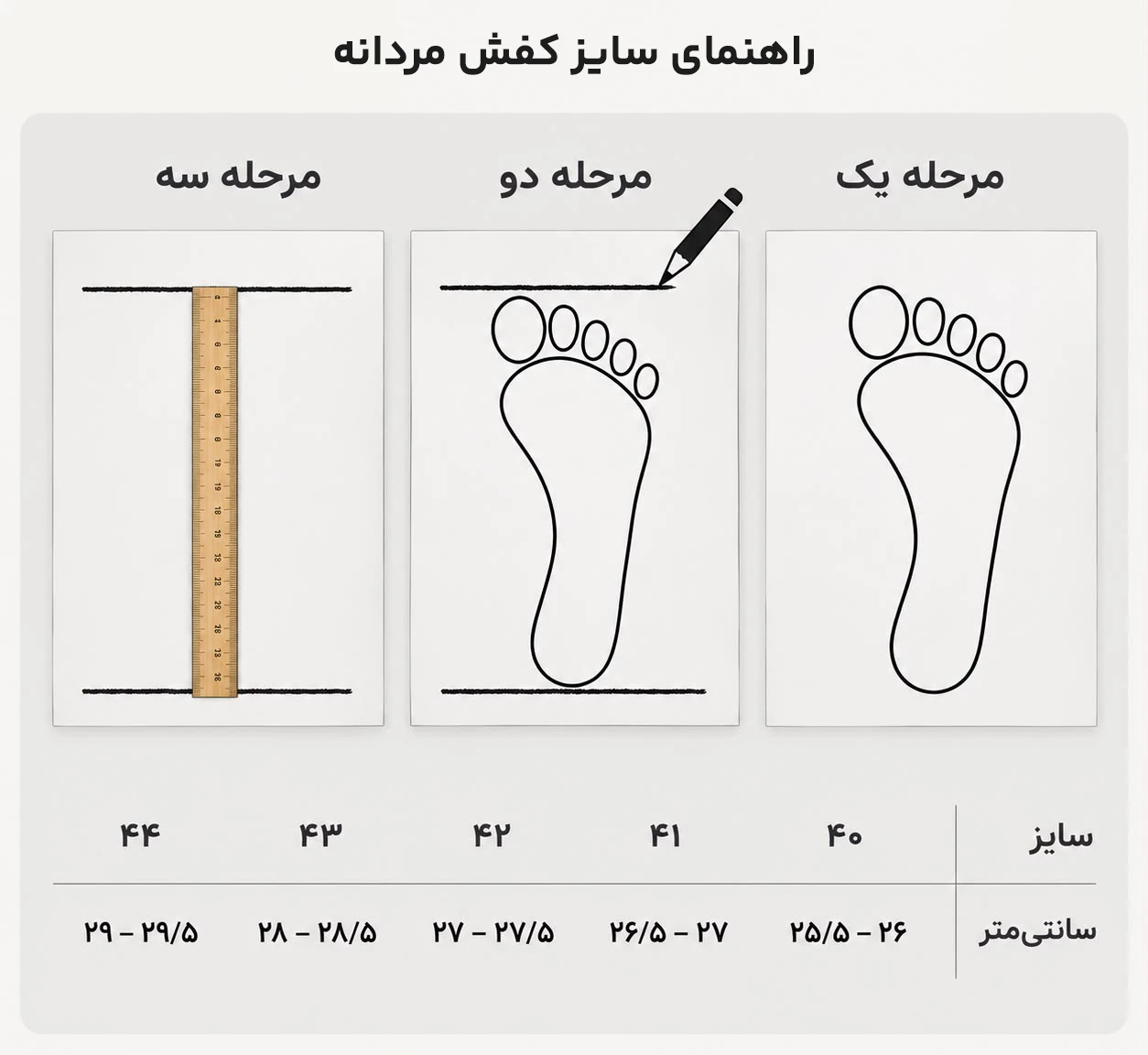 راهنمای سایز کفش